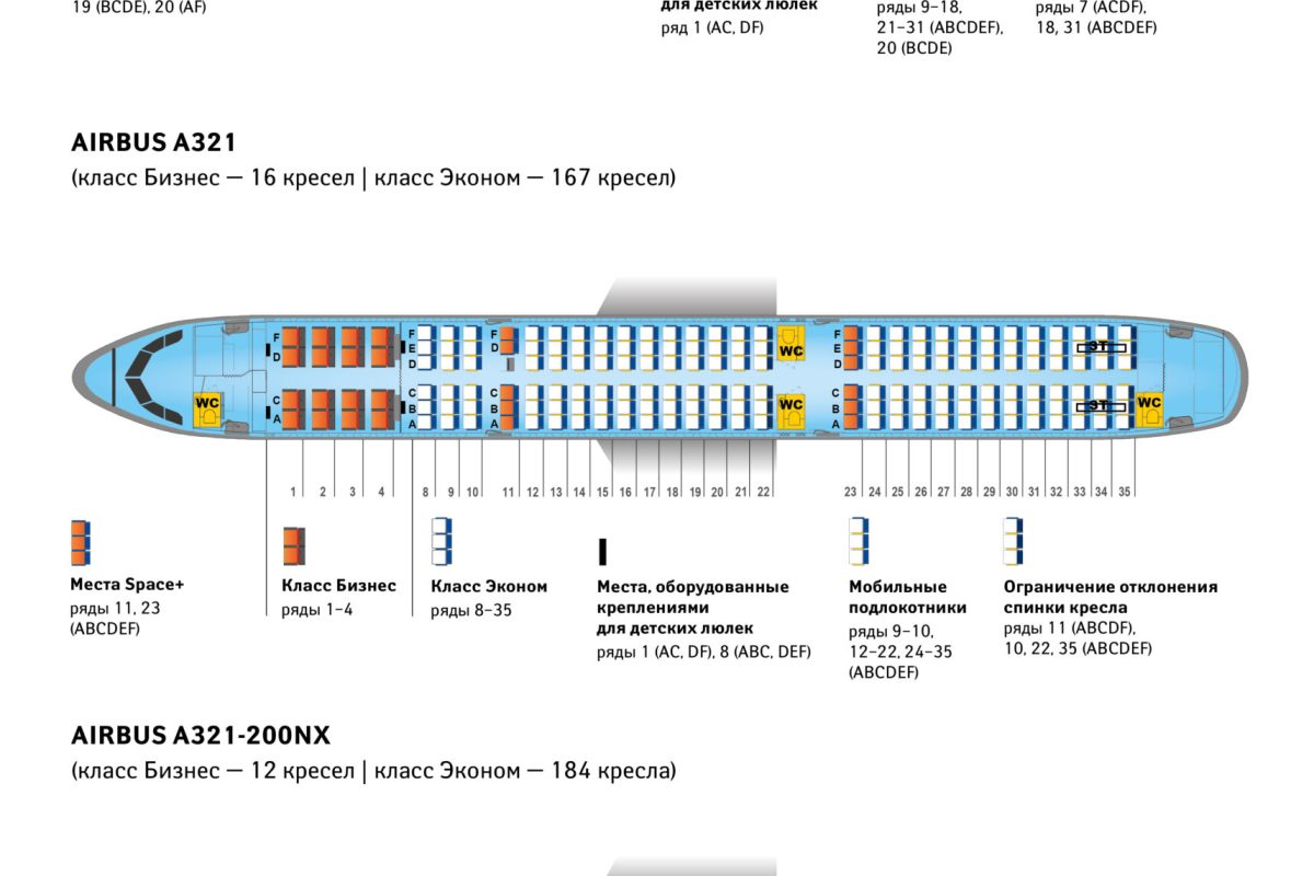 Схема салонов Airbus A321 авиакомпании Аэрофлот — Российские авиалинии